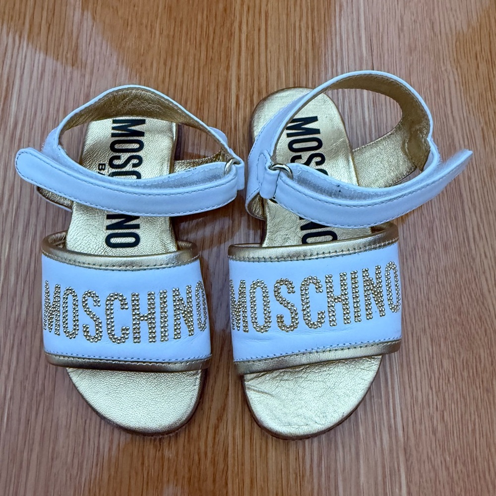 Moschino Kids Gold and White Strap Sandals